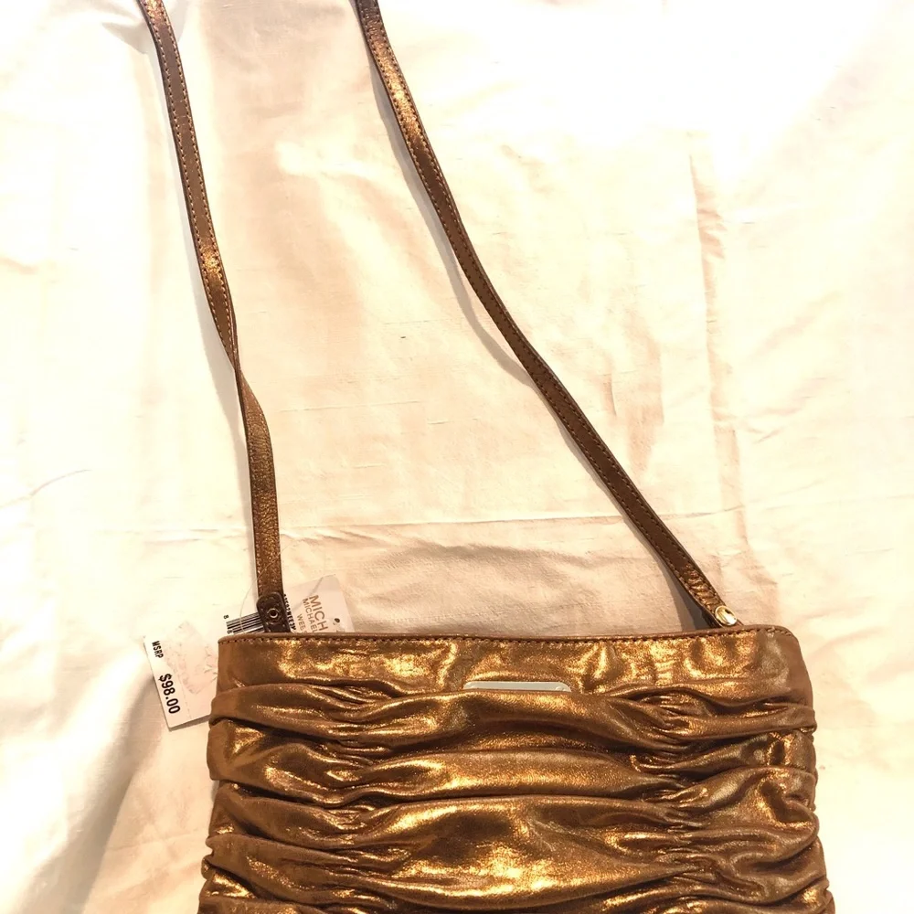 Michael Kors Metallic Gold Ruched Leather Clutch